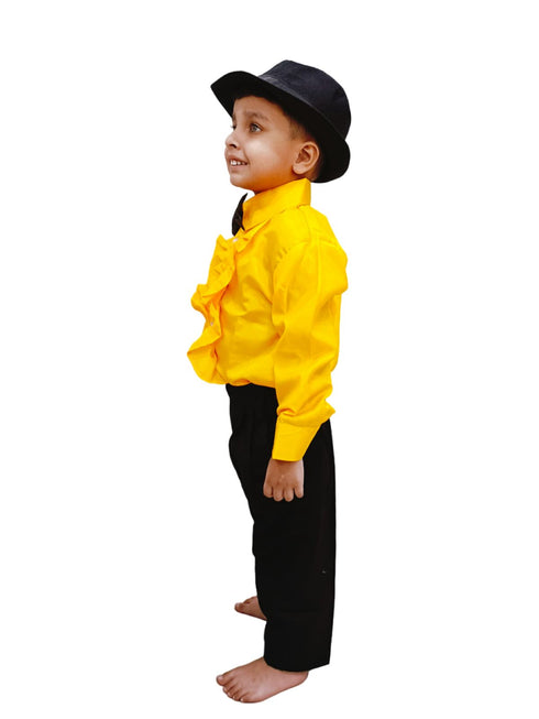 BookMyCostume Ballroom Western Dance Yellow Frill Shirt Black Pant Hat & Bow Set Kids Fancy Dress Costume